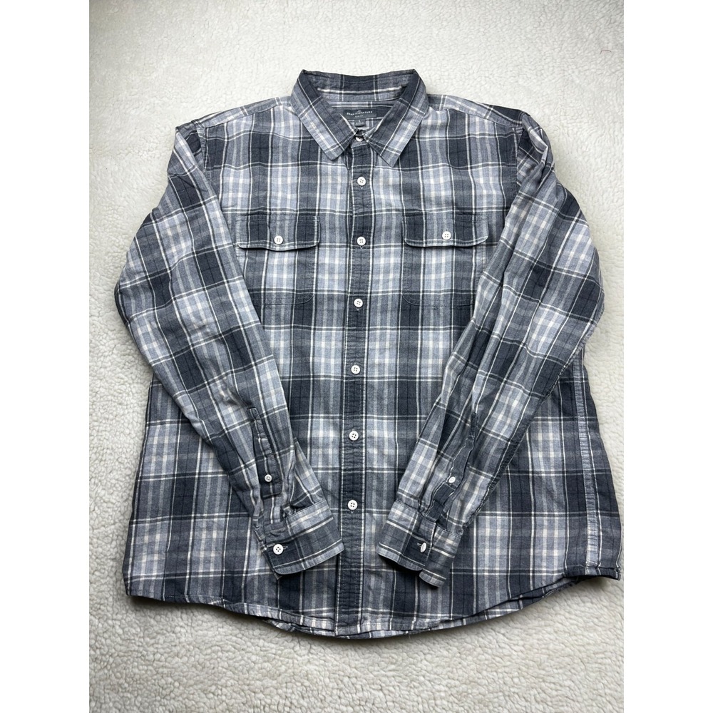 LL Bean Signature Shirt Mens L Long Sleeve Plaid Button Down Cotton White Black